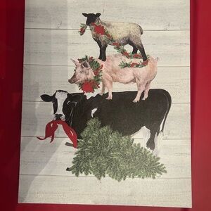 Festive Farm Animal Canvas Art